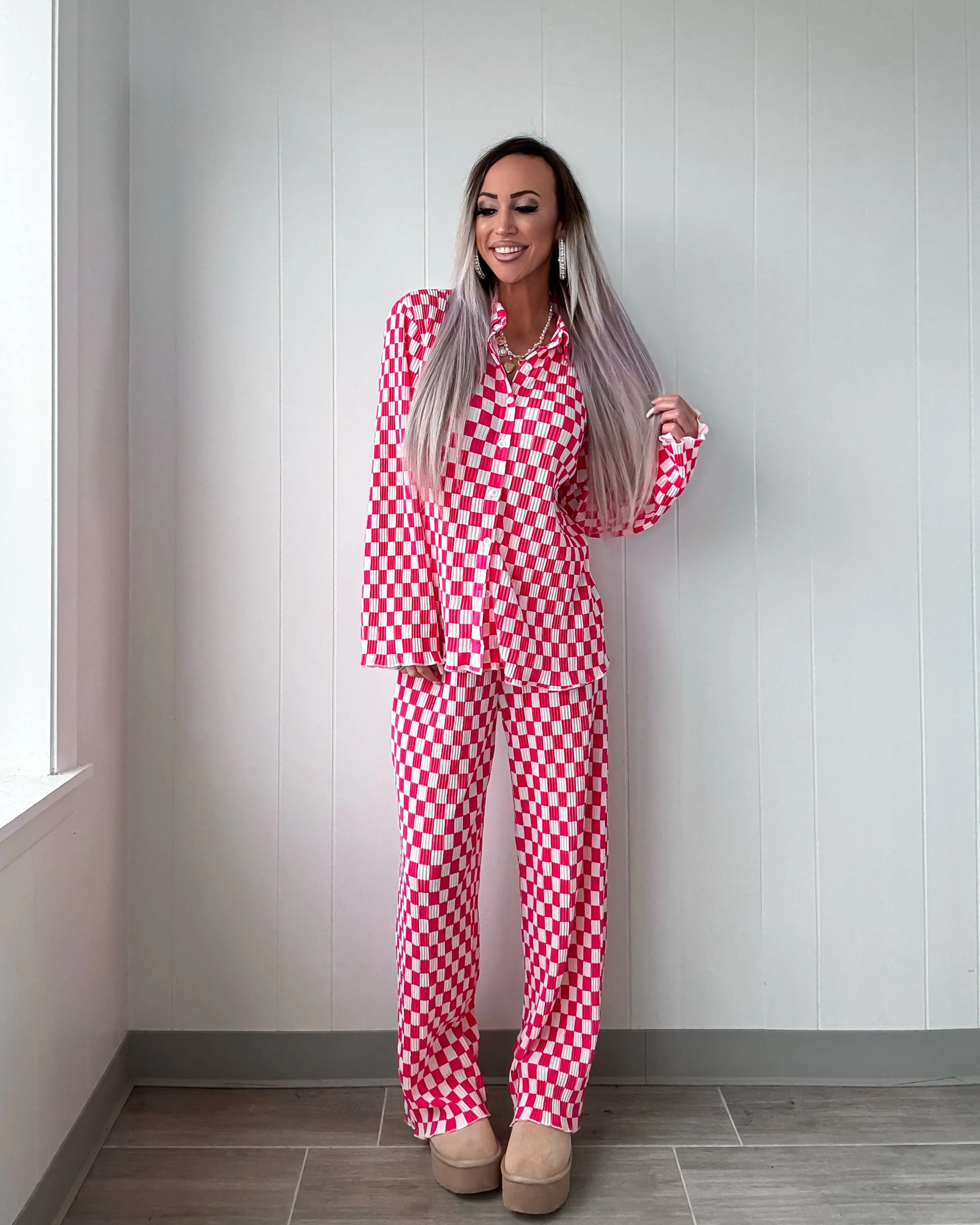 Love Lullabies Checkered Pajama Set - Pink