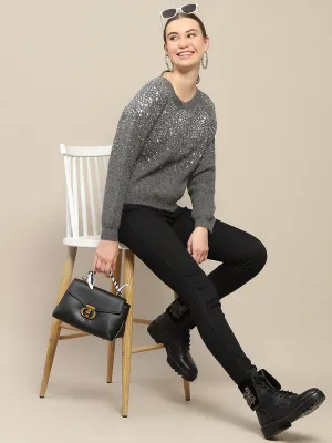 Madame Sequin Adorned Dark Grey Sweater