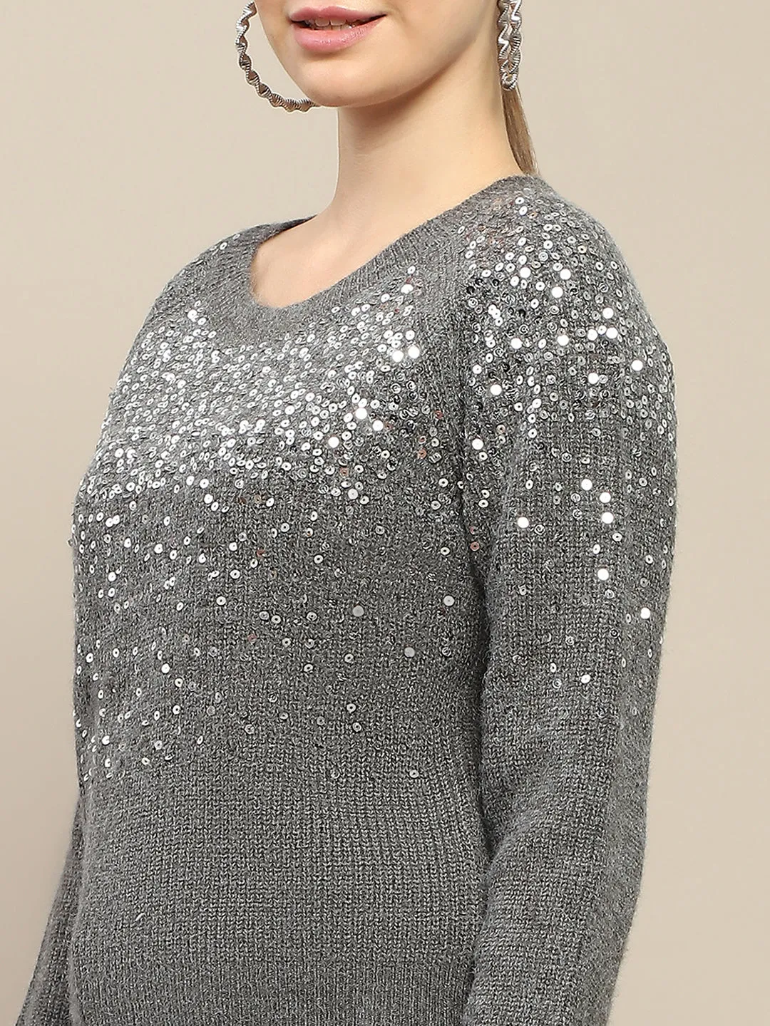 Madame Sequin Adorned Dark Grey Sweater