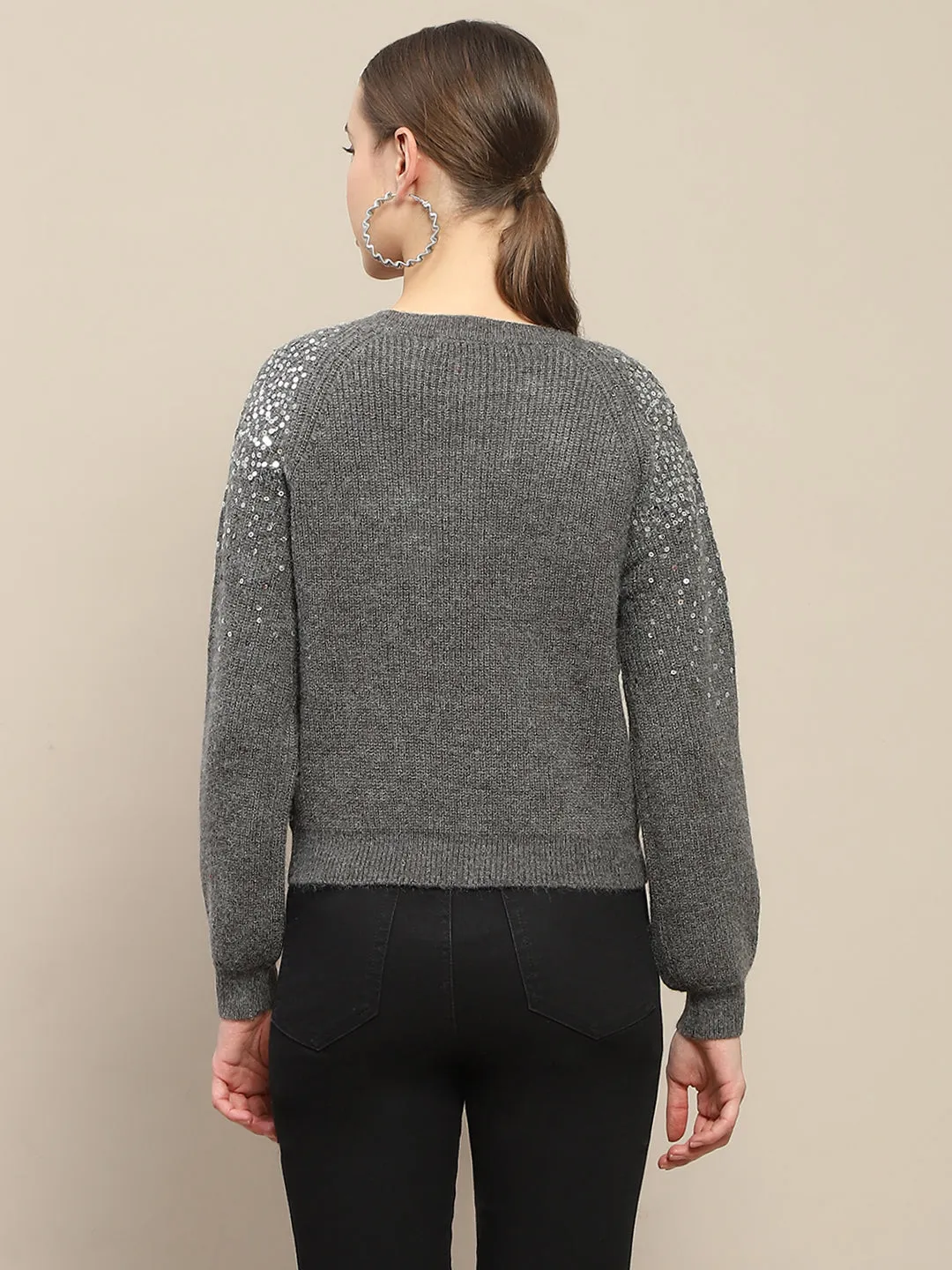 Madame Sequin Adorned Dark Grey Sweater