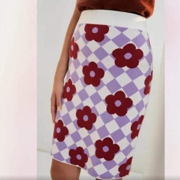 Maeve by Anthropologie NWT sweater floral mod checkered skirt