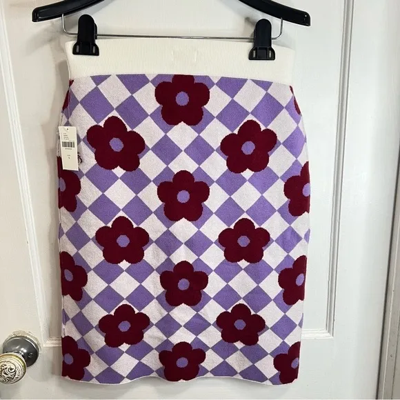 Maeve by Anthropologie NWT sweater floral mod checkered skirt