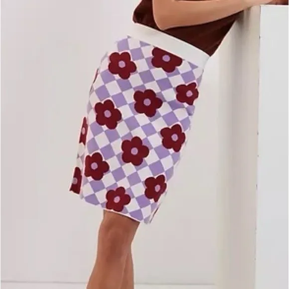 Maeve by Anthropologie NWT sweater floral mod checkered skirt