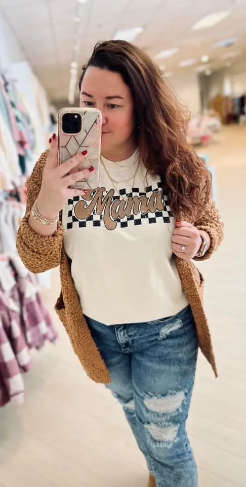 Mama Checkered Puff Short Sleeve