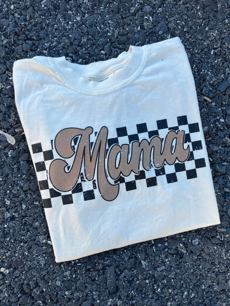 Mama Checkered Puff Short Sleeve