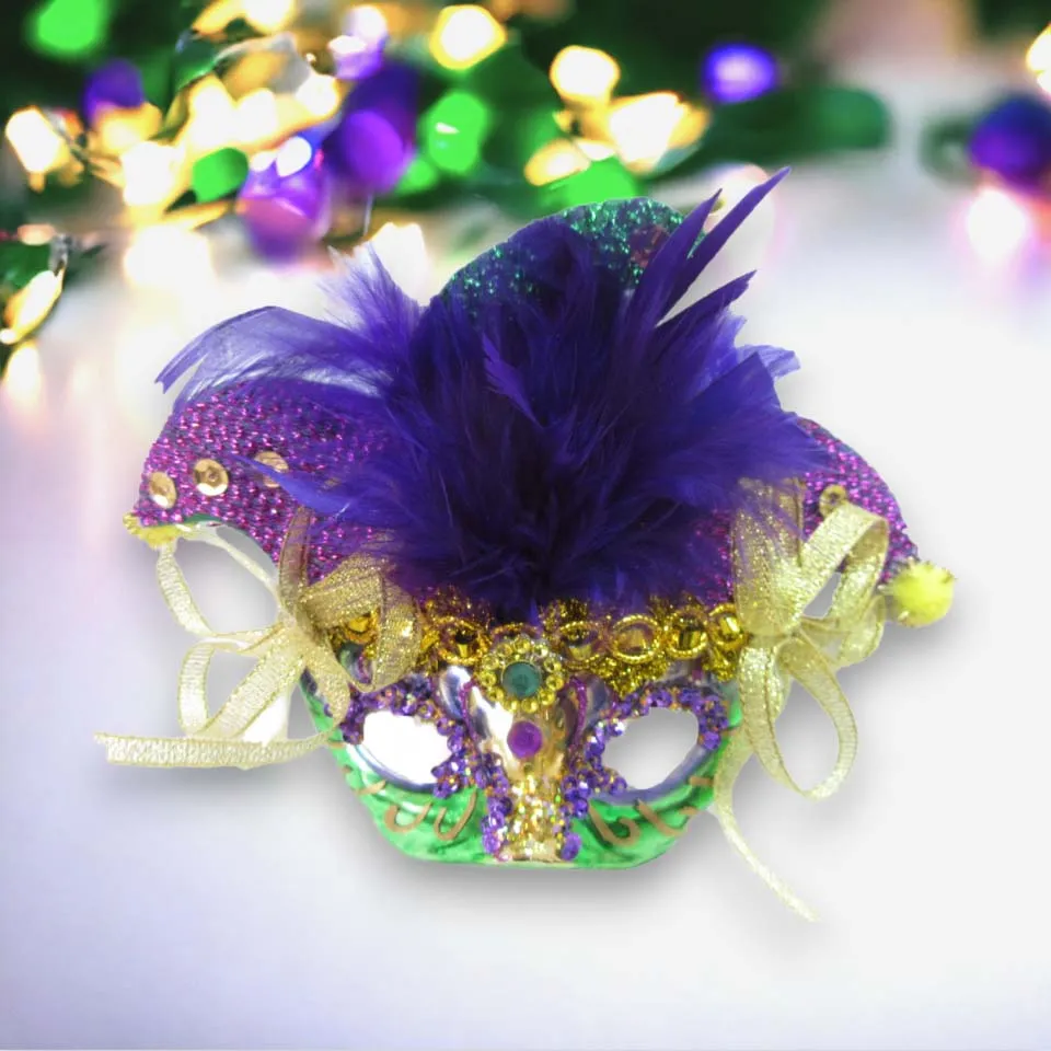 Mardi Gras Mask Ornament, fabric & glass