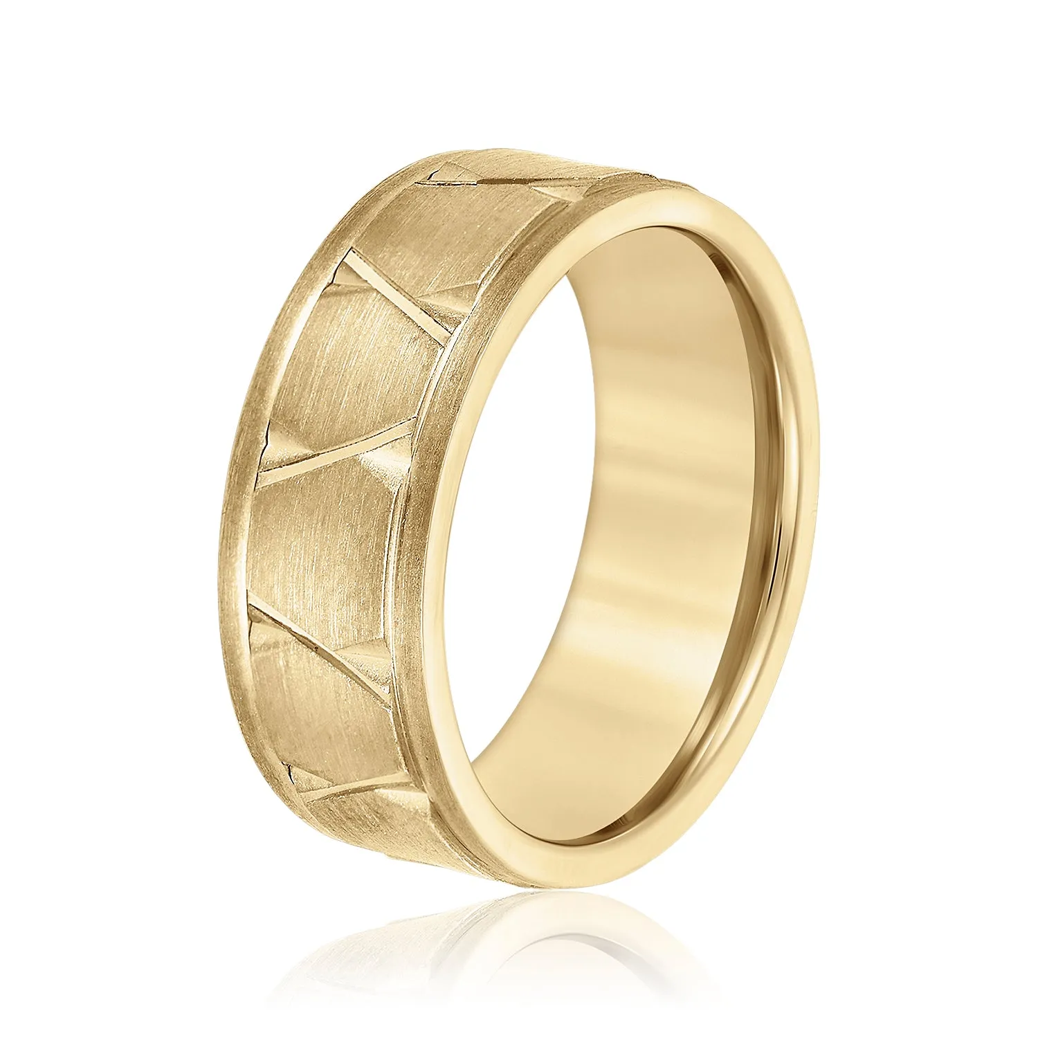 Men's Diagonal Carved Classic Wedding Band Brushed Finish