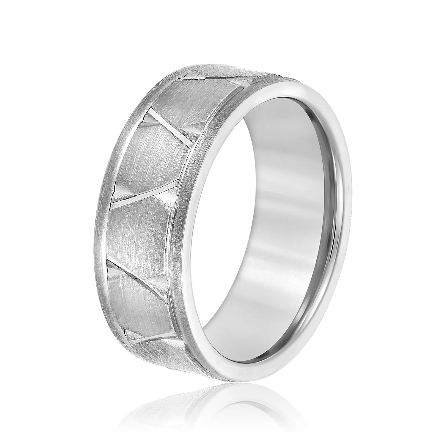Men's Diagonal Carved Classic Wedding Band Brushed Finish