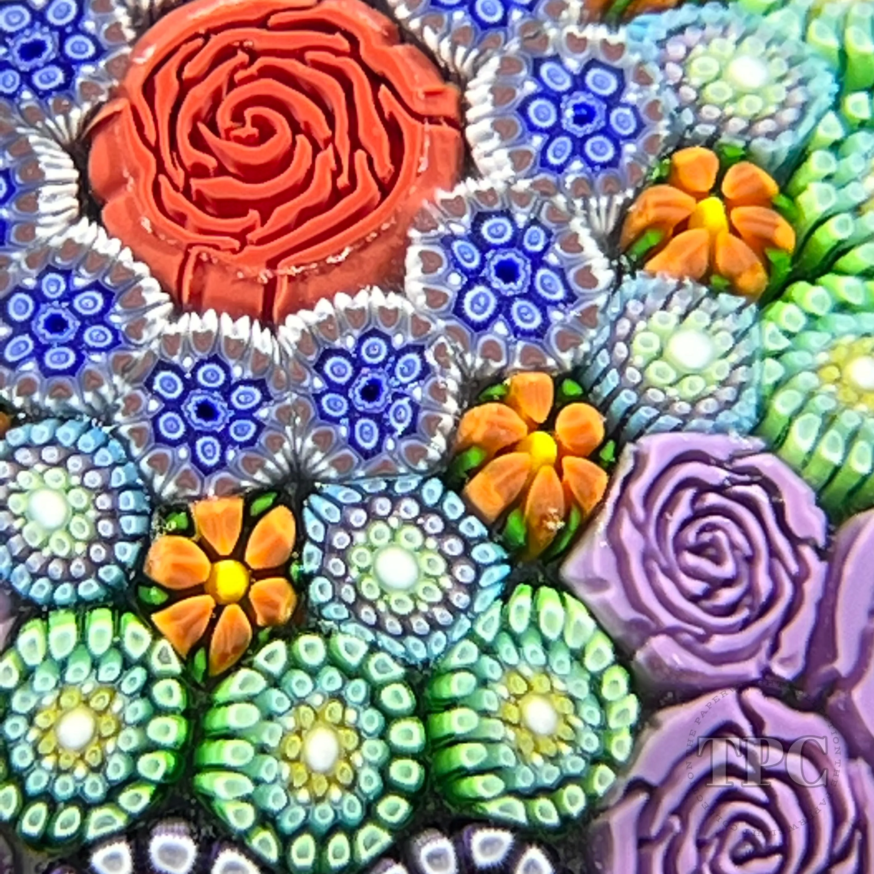 Michael Hunter 2022 Glass Art Paperweight Patterned Complex Millefiori with Roses & Daises in Staves