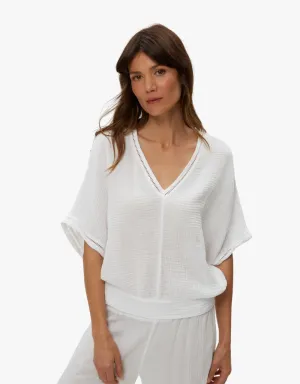 Michael Stars Imani Cropped Dolman Sleeve Top in White