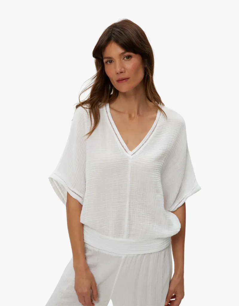 Michael Stars Imani Cropped Dolman Sleeve Top in White