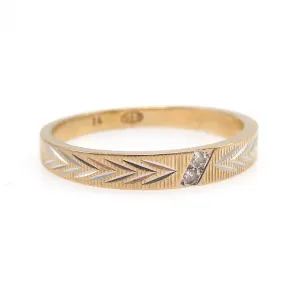 Midcentury Retro Yellow Gold Wedding Band with Two Small Diamonds