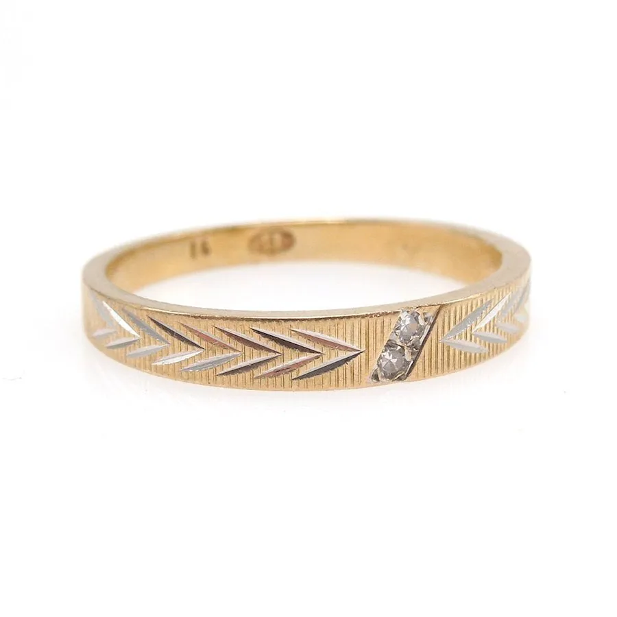 Midcentury Retro Yellow Gold Wedding Band with Two Small Diamonds
