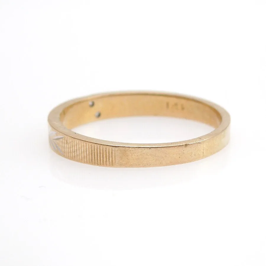 Midcentury Retro Yellow Gold Wedding Band with Two Small Diamonds