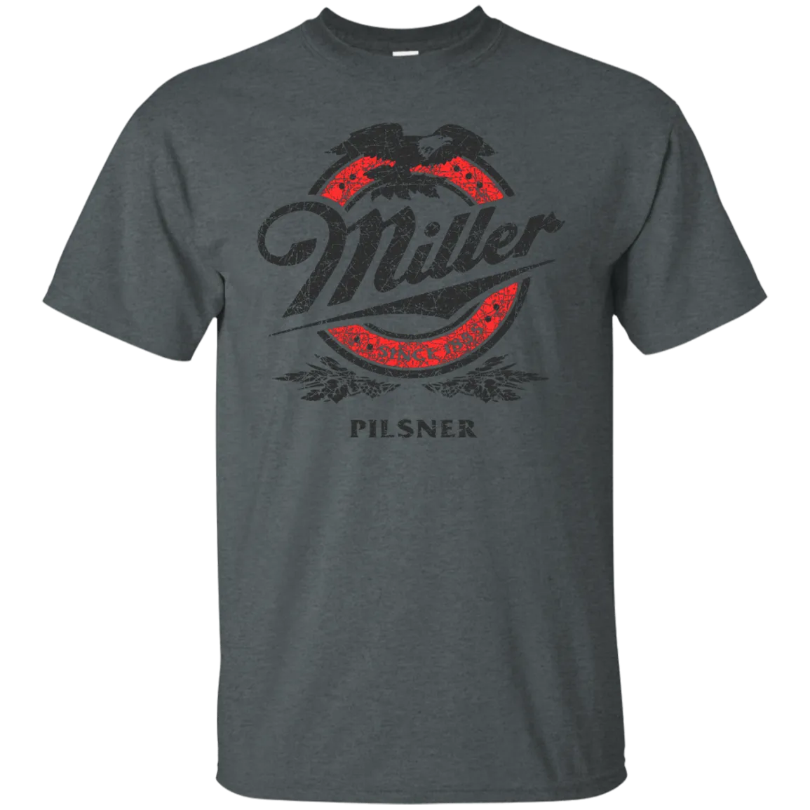Miller Lite Beer T-Shirt Custom Designed Black Red Worn Label Pattern