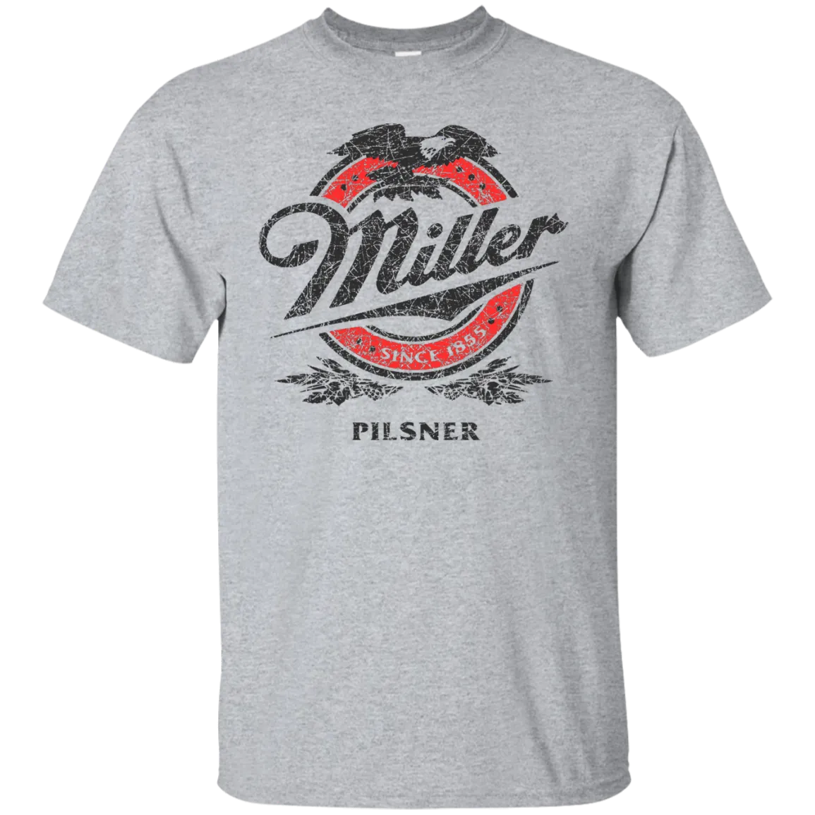 Miller Lite Beer T-Shirt Custom Designed Black Red Worn Label Pattern