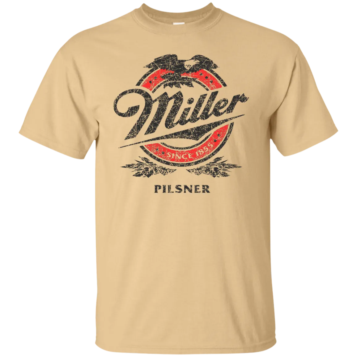 Miller Lite Beer T-Shirt Custom Designed Black Red Worn Label Pattern