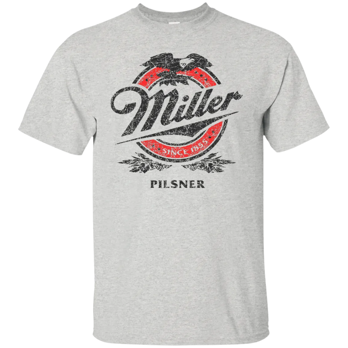 Miller Lite Beer T-Shirt Custom Designed Black Red Worn Label Pattern