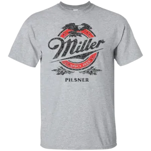 Miller Lite Beer T-Shirt Custom Designed Black Red Worn Label Pattern