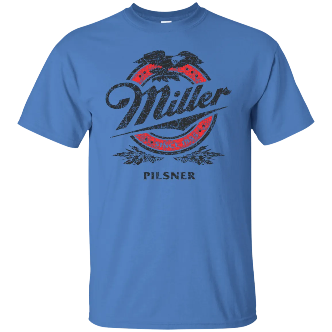 Miller Lite Beer T-Shirt Custom Designed Black Red Worn Label Pattern
