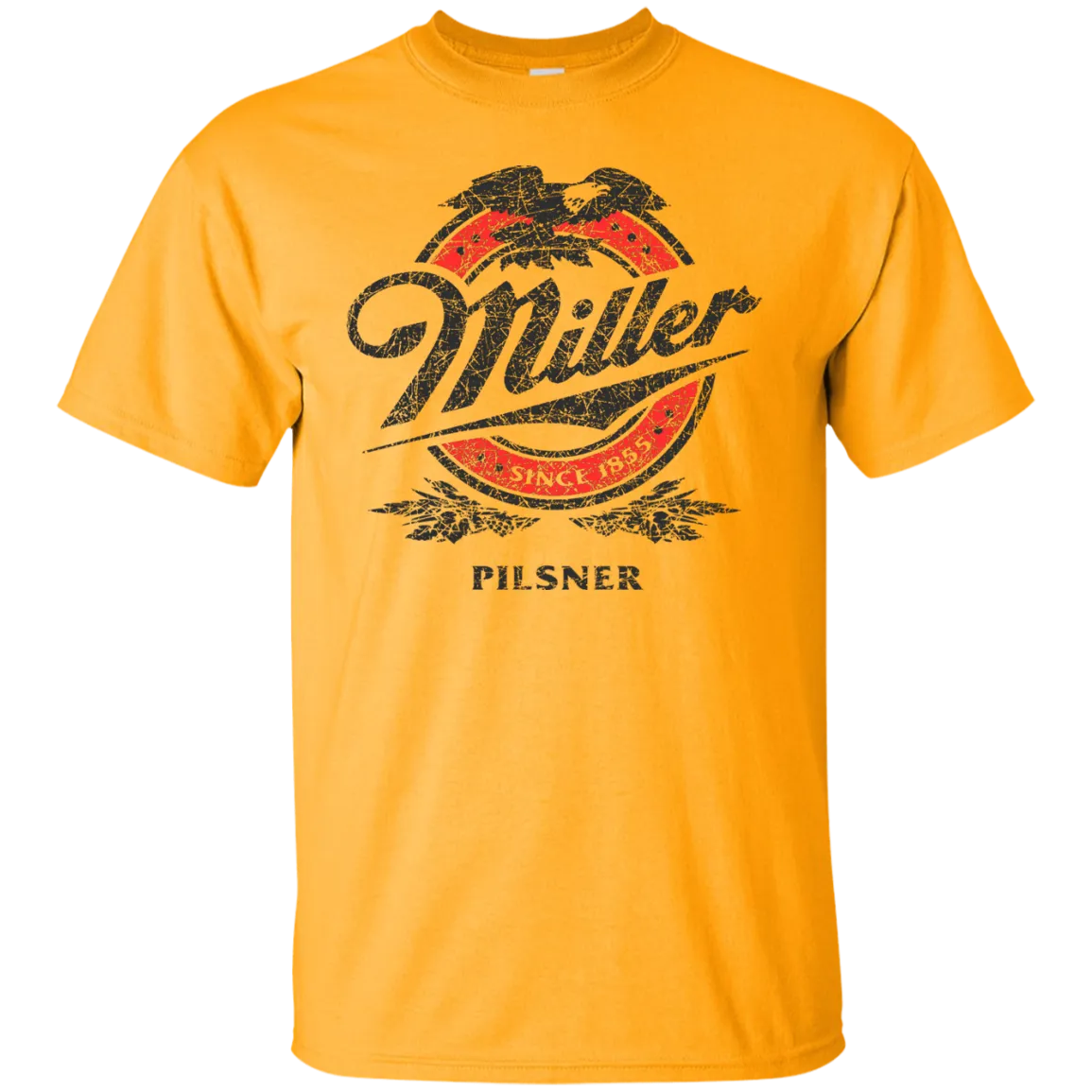 Miller Lite Beer T-Shirt Custom Designed Black Red Worn Label Pattern