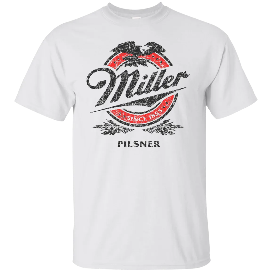 Miller Lite Beer T-Shirt Custom Designed Black Red Worn Label Pattern