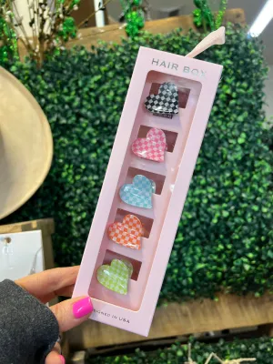 Mini Checkered Heart Hair Clips