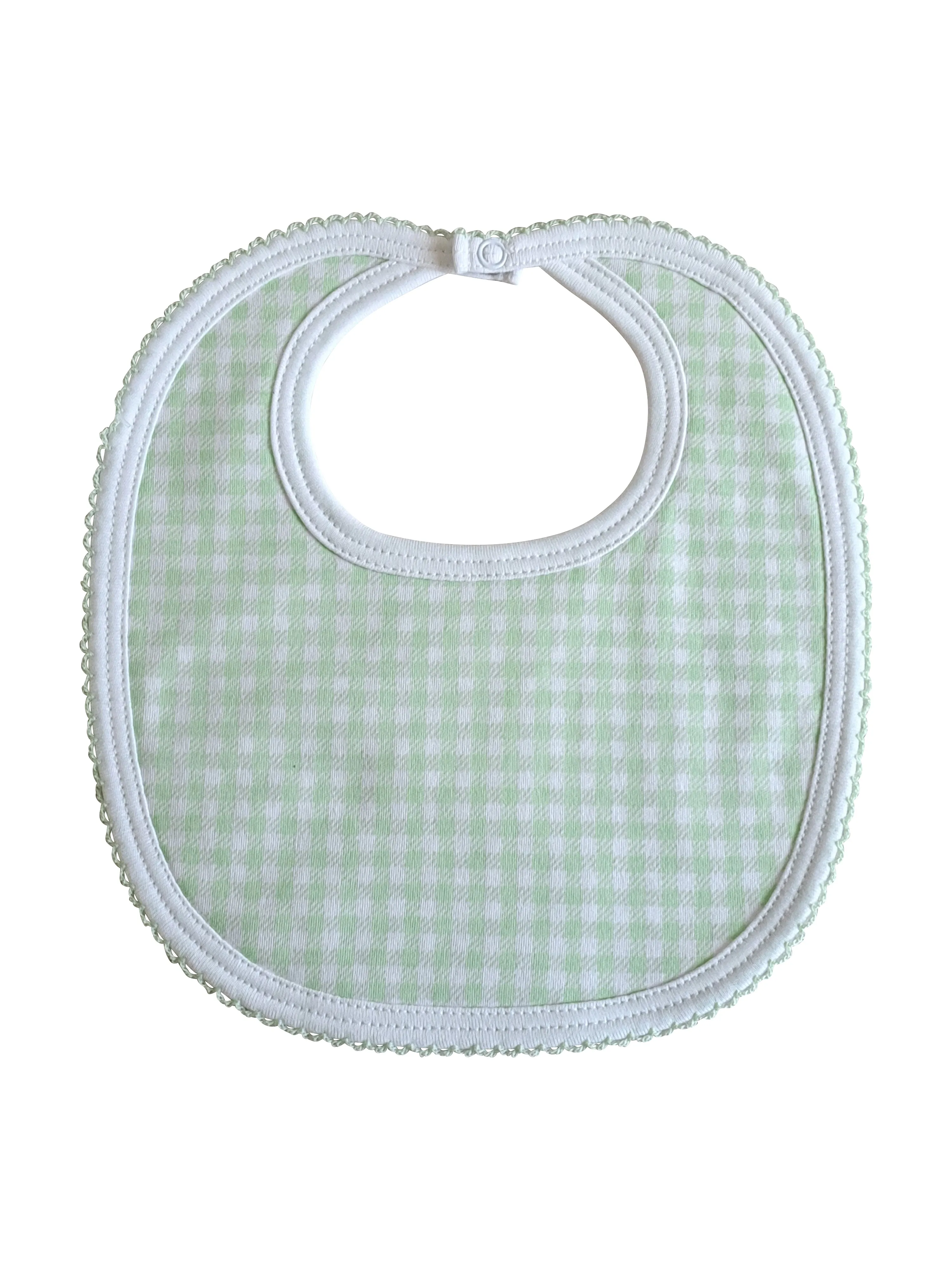 Mint checks monogramed Pima Cotton Baby bib - Unisex