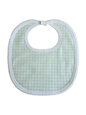 Mint checks monogramed Pima Cotton Baby bib - Unisex