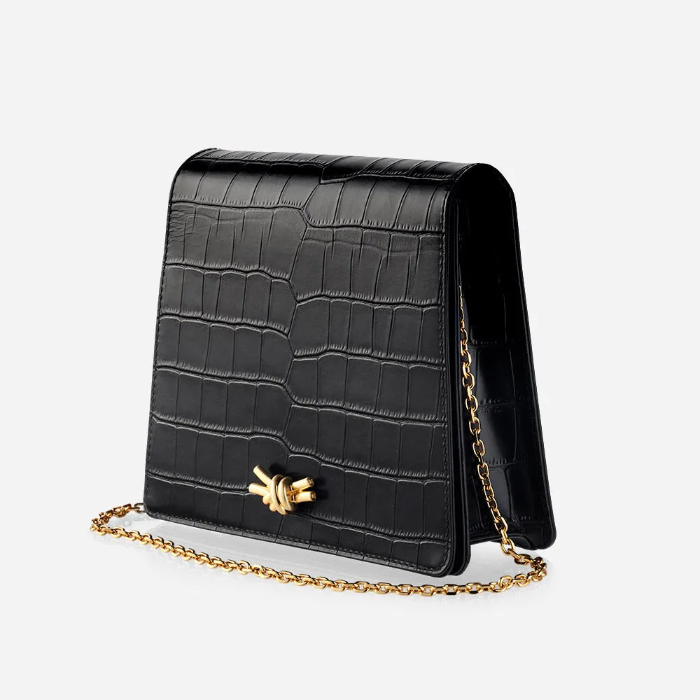Mione Knot -  Embossed Croc Black
