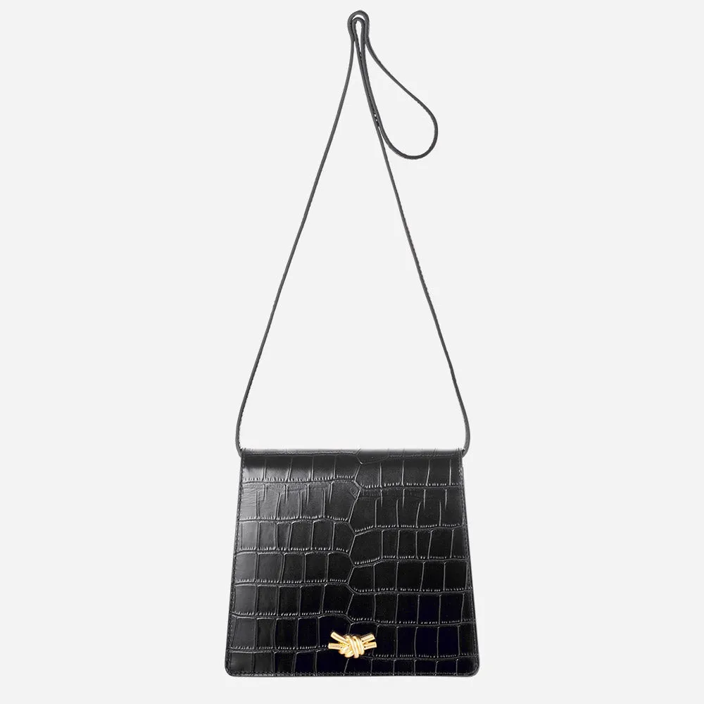 Mione Knot -  Embossed Croc Black