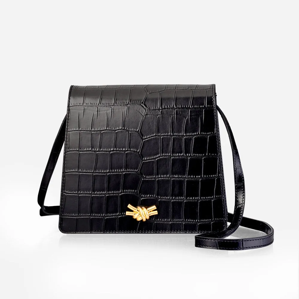 Mione Knot -  Embossed Croc Black