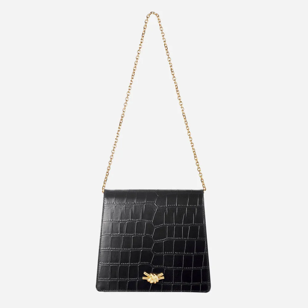 Mione Knot -  Embossed Croc Black
