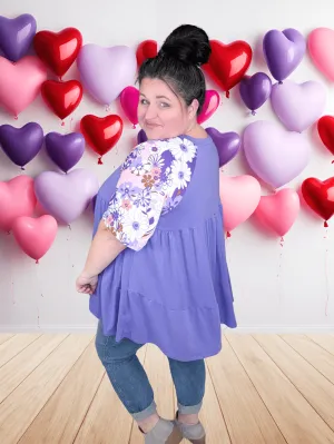 Miranda Floral Sleeve Tiered Top in Purple