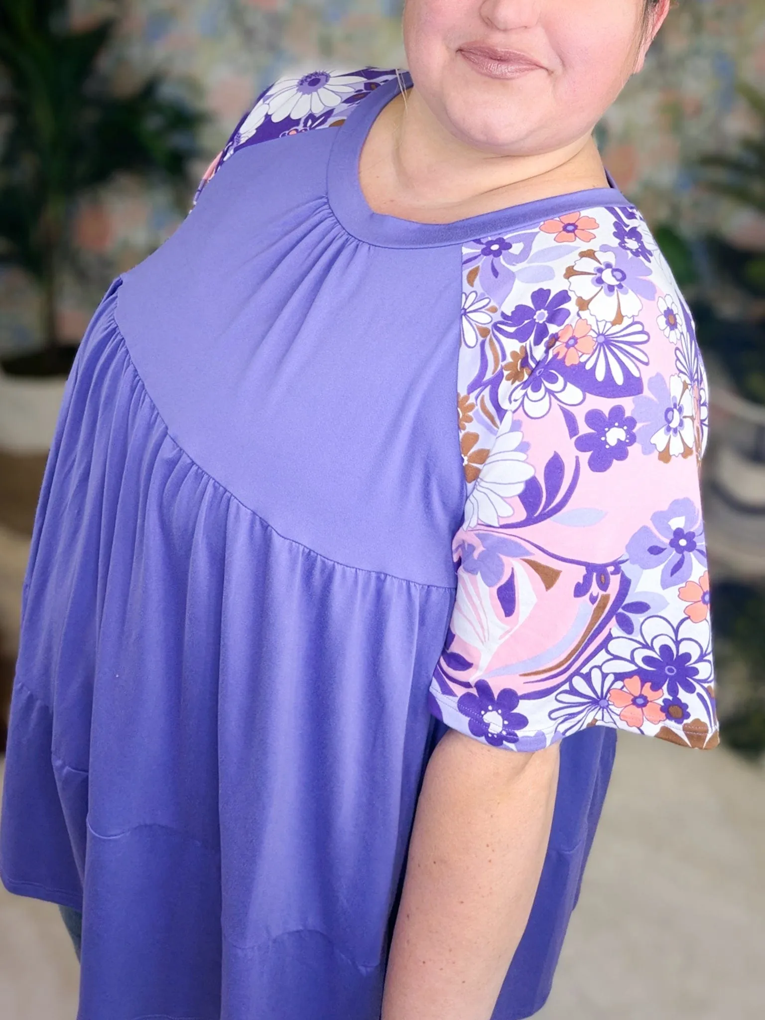 Miranda Floral Sleeve Tiered Top in Purple