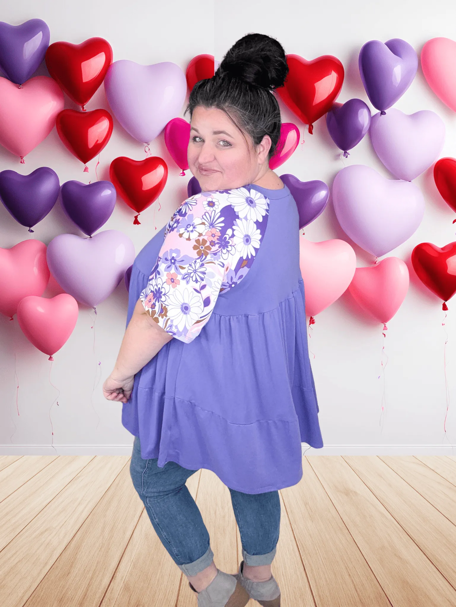 Miranda Floral Sleeve Tiered Top in Purple