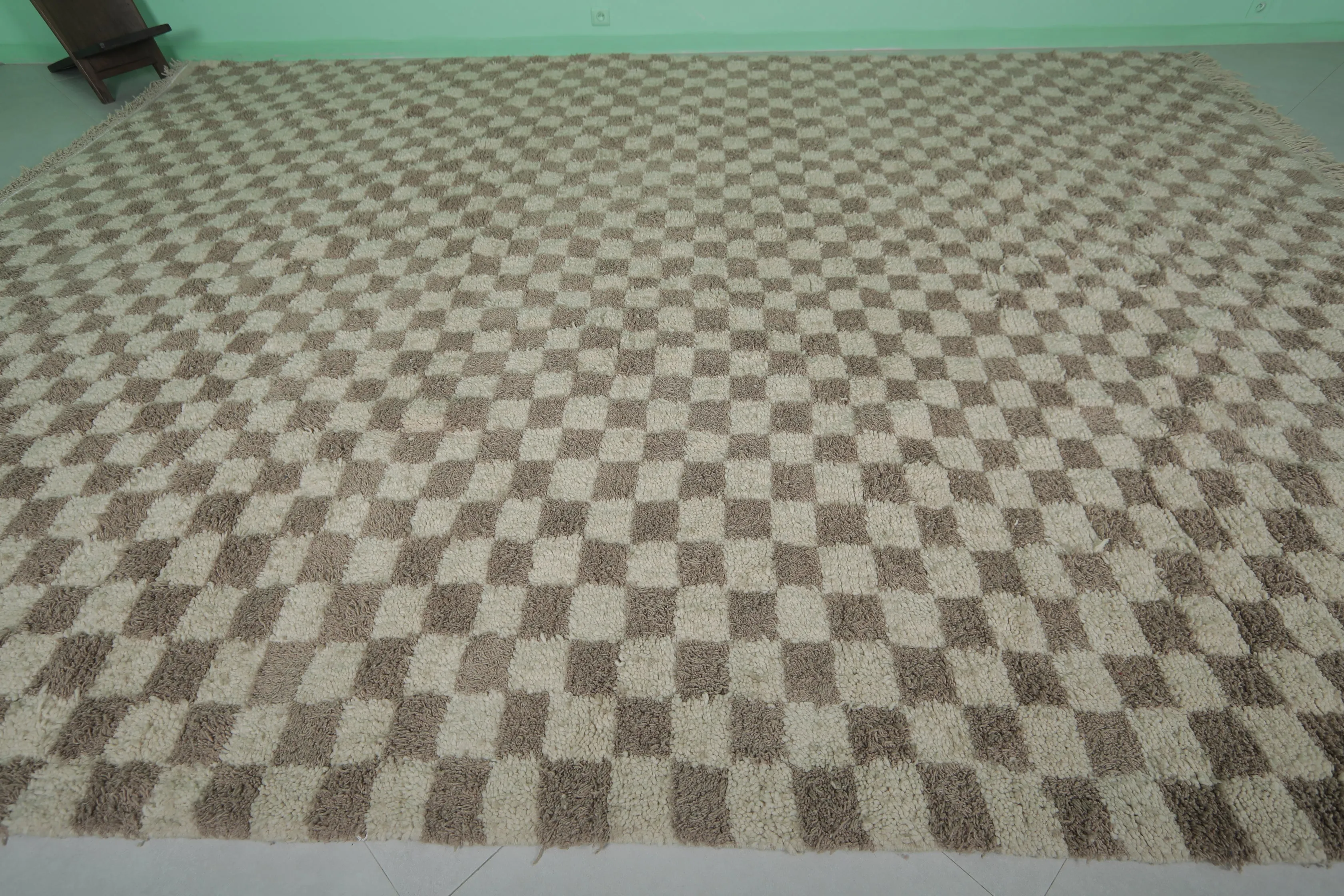 Moroccan Checkered Rug - Handwoven 11.2 x 15.1 Feet | Oversized Wool Design