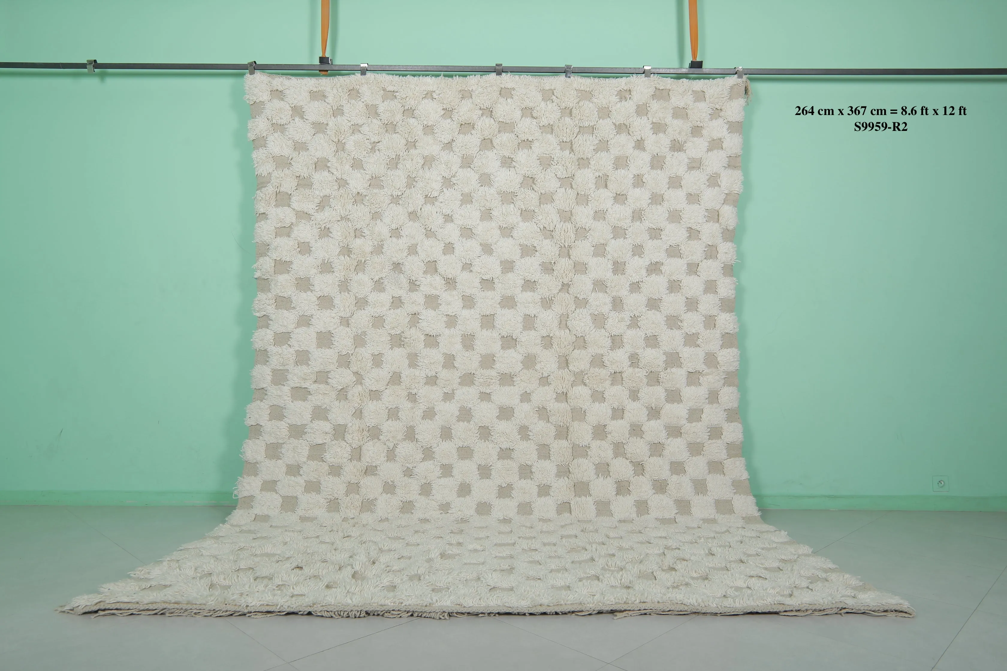 Moroccan Checkered Rug - Handwoven 8.6 x 12 Feet | Plush Wool Design