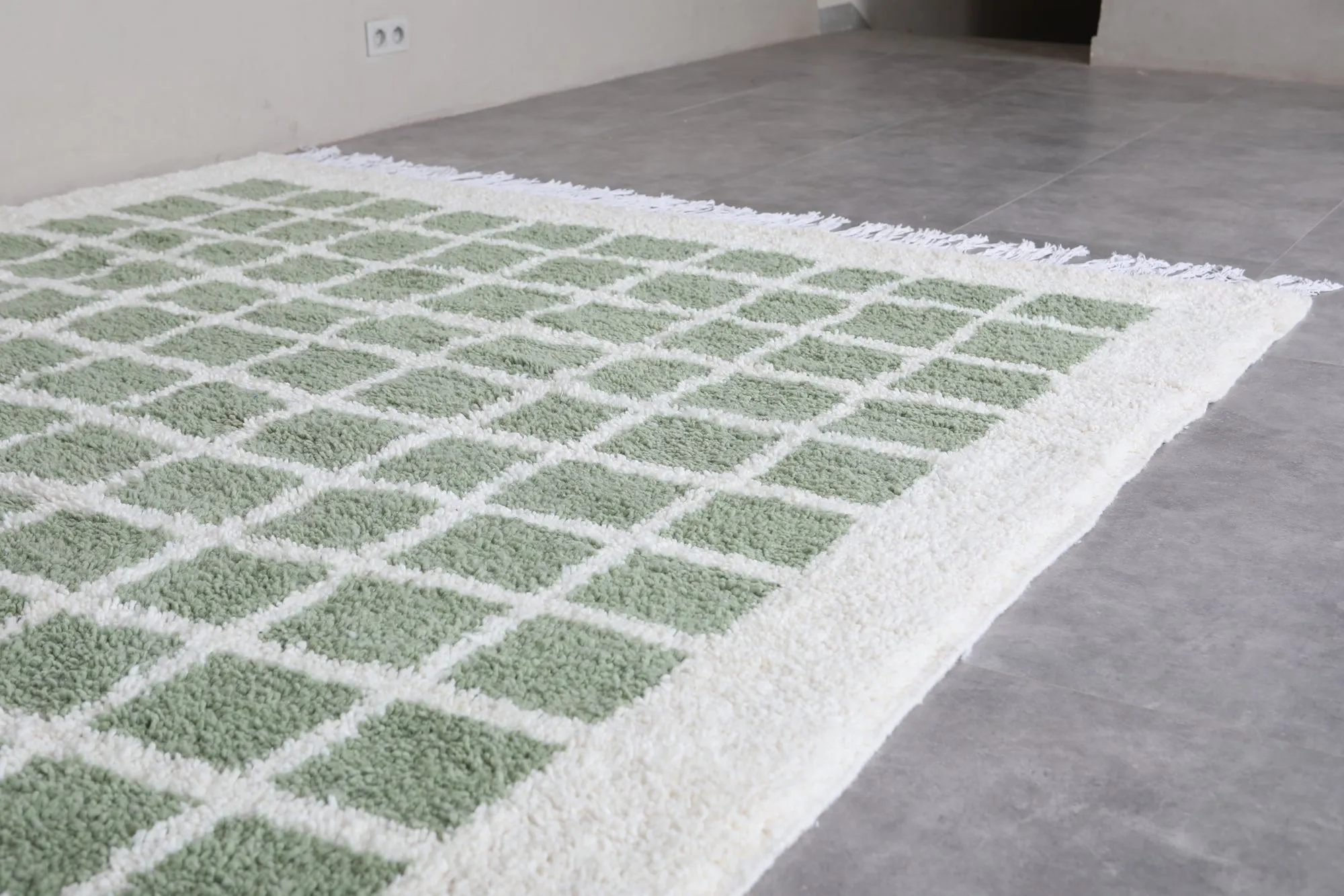 Moroccan Green checkered rug - Berber rug - Wool rug