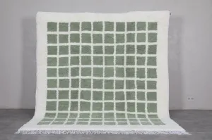 Moroccan Green checkered rug - Berber rug - Wool rug