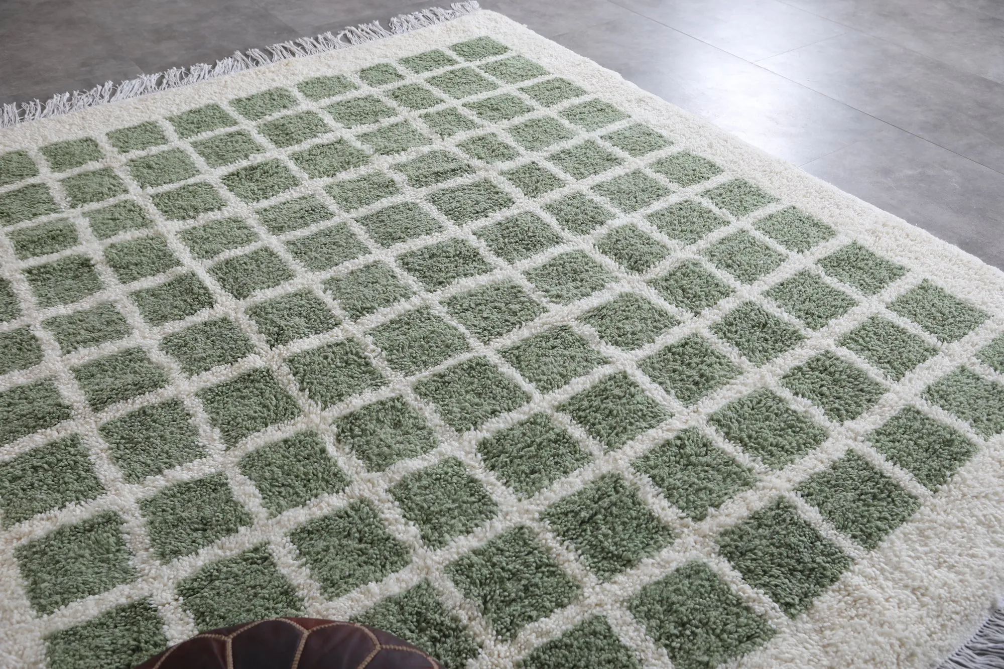 Moroccan Green checkered rug - Berber rug - Wool rug