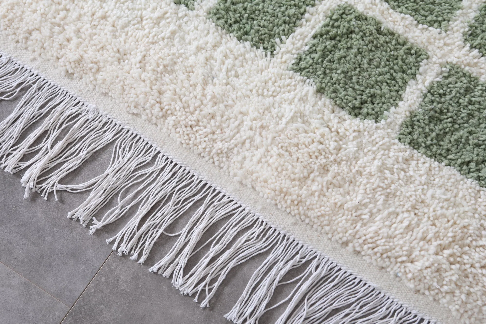 Moroccan Green checkered rug - Berber rug - Wool rug