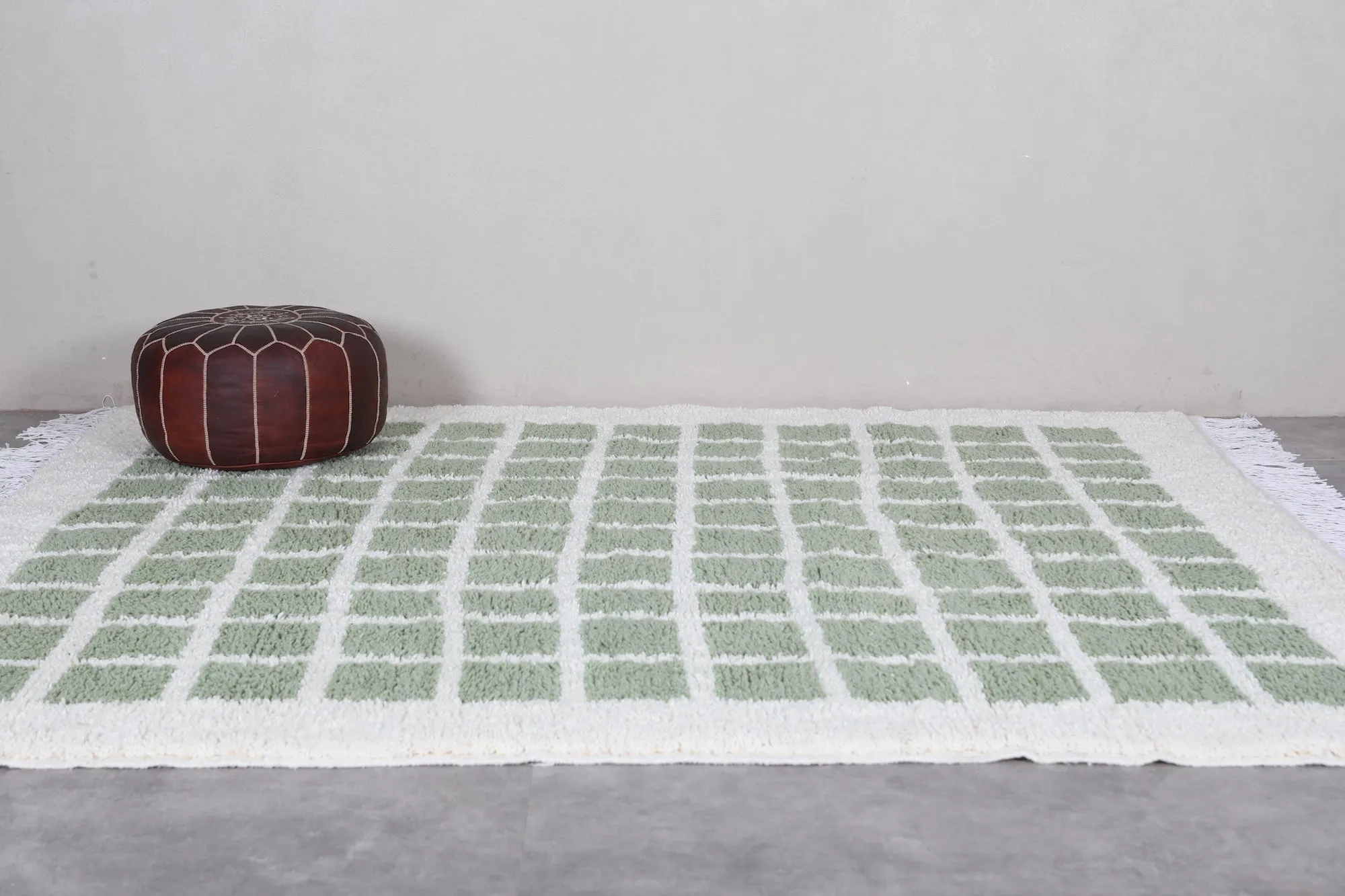 Moroccan Green checkered rug - Berber rug - Wool rug