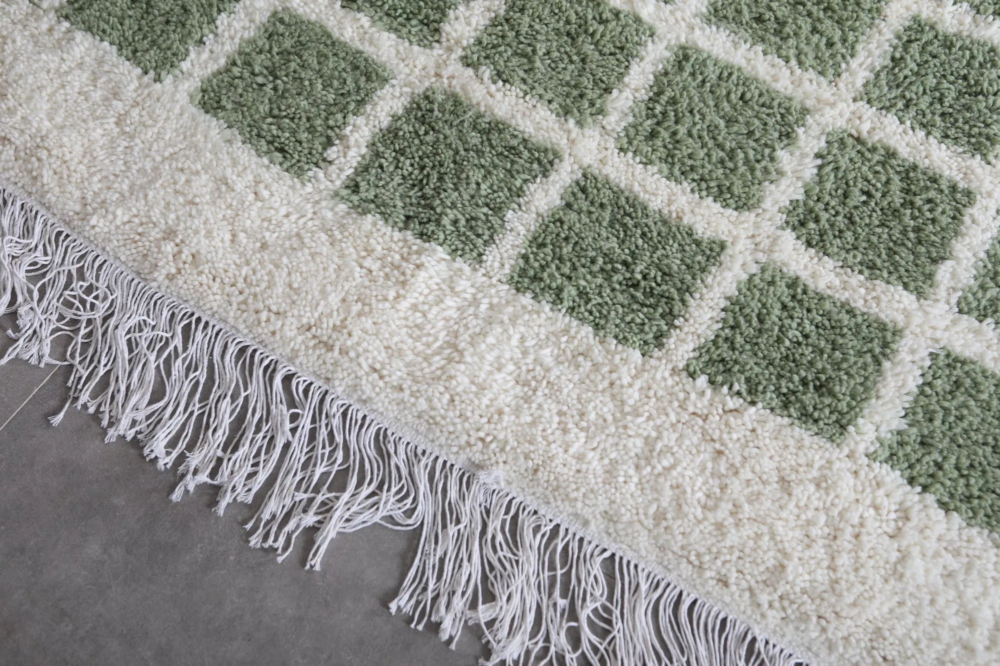 Moroccan Green checkered rug - Berber rug - Wool rug
