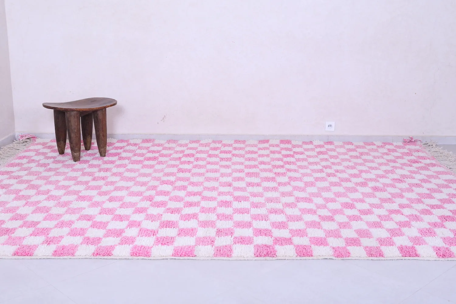 Moroccan Pink checkered rug - Checkered rug - Wool rug