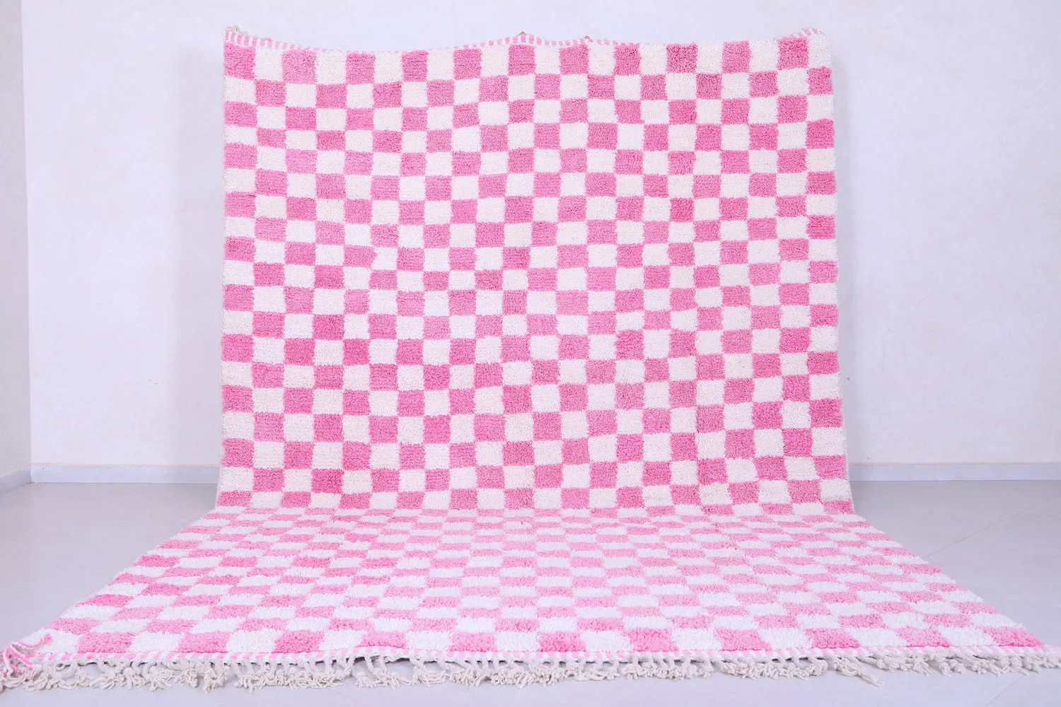 Moroccan Pink checkered rug - Checkered rug - Wool rug