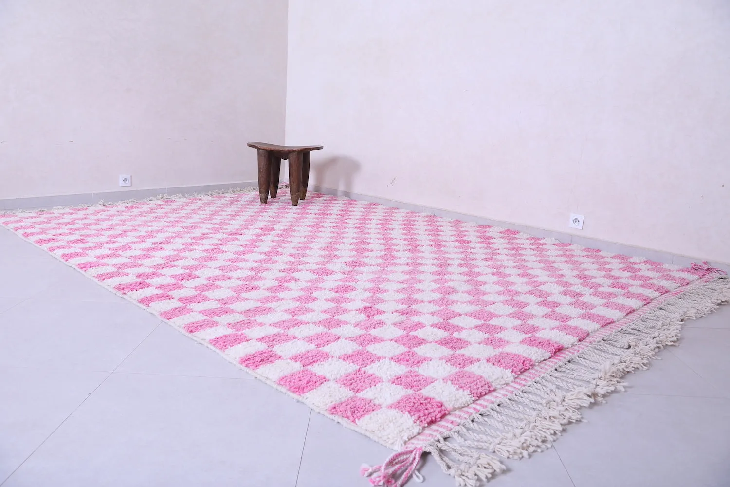 Moroccan Pink checkered rug - Checkered rug - Wool rug