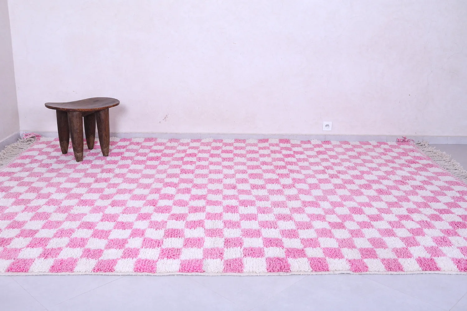 Moroccan Pink checkered rug - Checkered rug - Wool rug