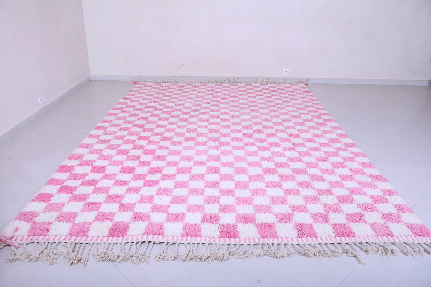 Moroccan Pink checkered rug - Checkered rug - Wool rug