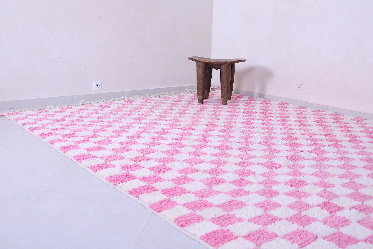Moroccan Pink checkered rug - Checkered rug - Wool rug